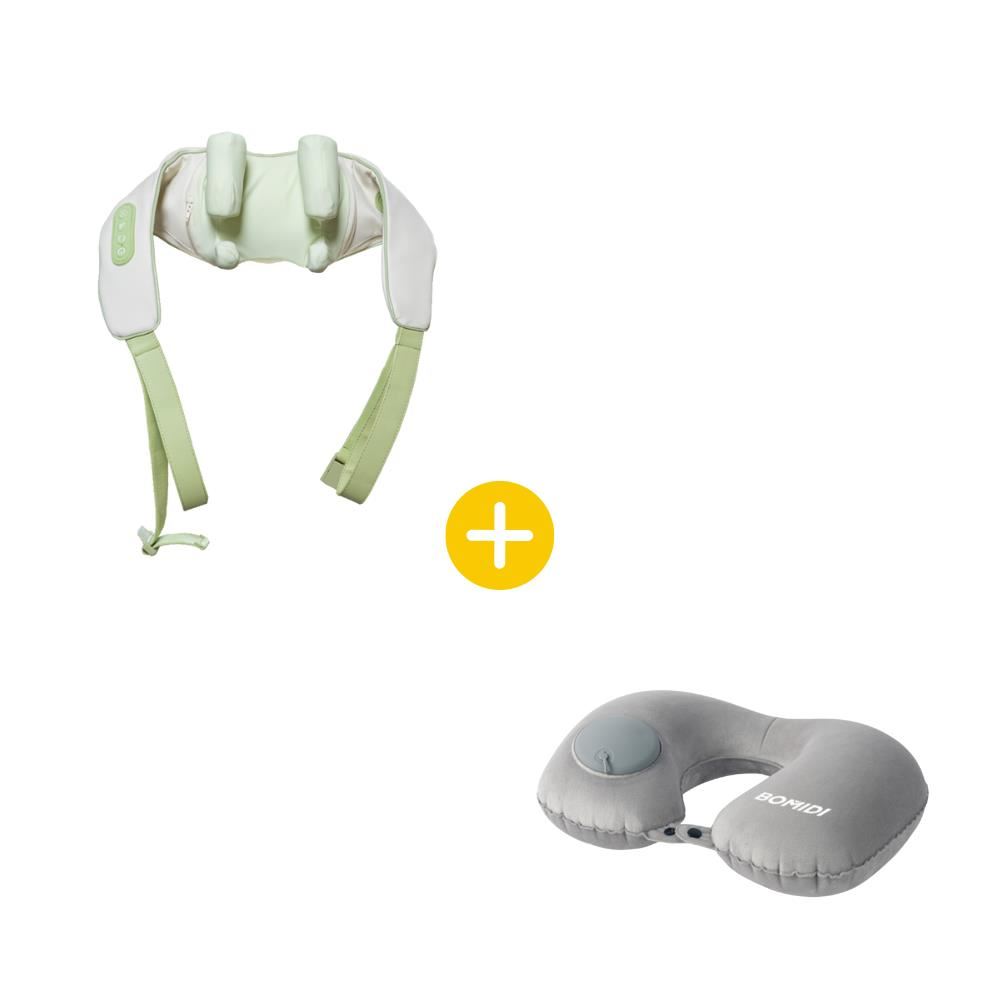 Masajeador de Cuello y Hombros Bomidi MP2 Lite Verde Claro + Almohada De Cuello Bomidi Inflable U02 Gris